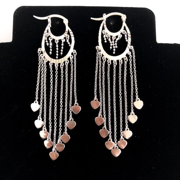 925 Sterling Silver Floating Hearts Earrings - Picture 3 of 6